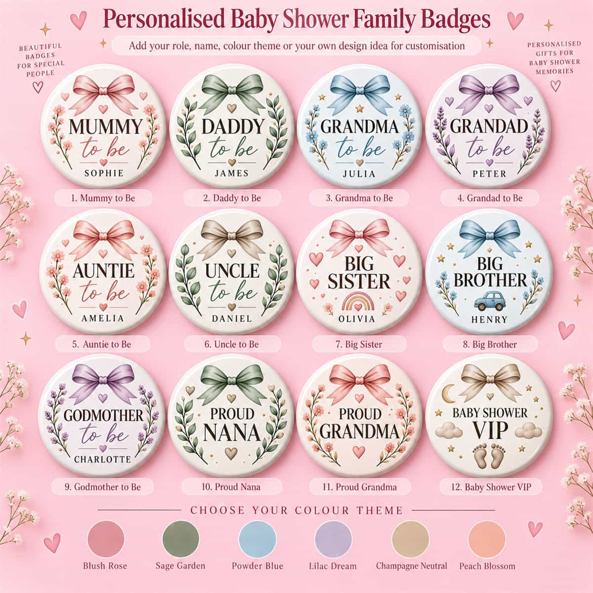 Personalized Baby Shower Family Badges