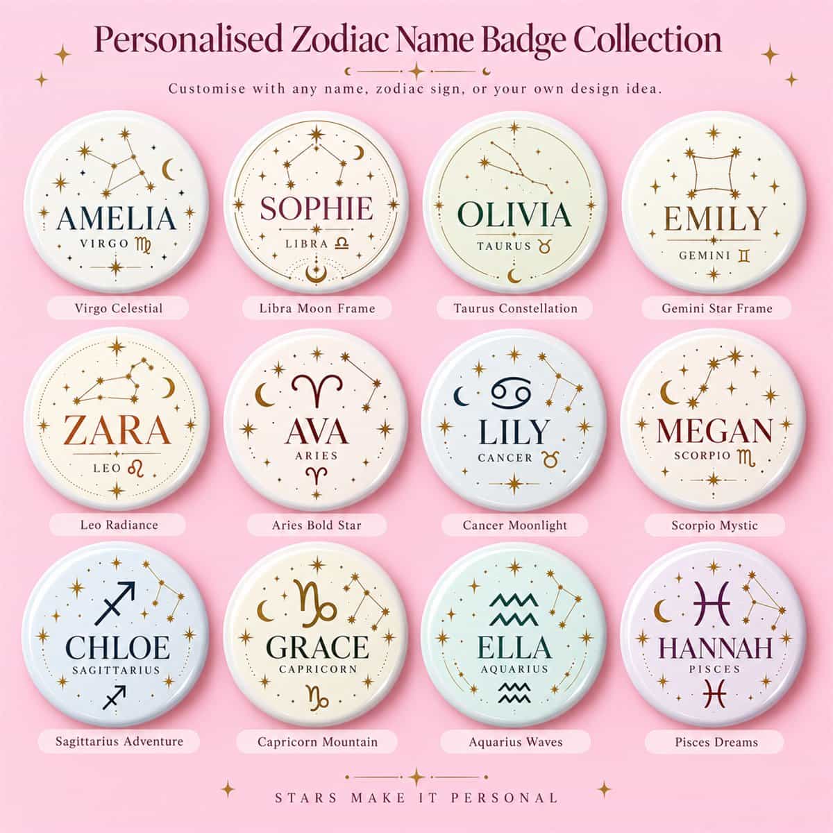 Personalized Zodiac Name Badge