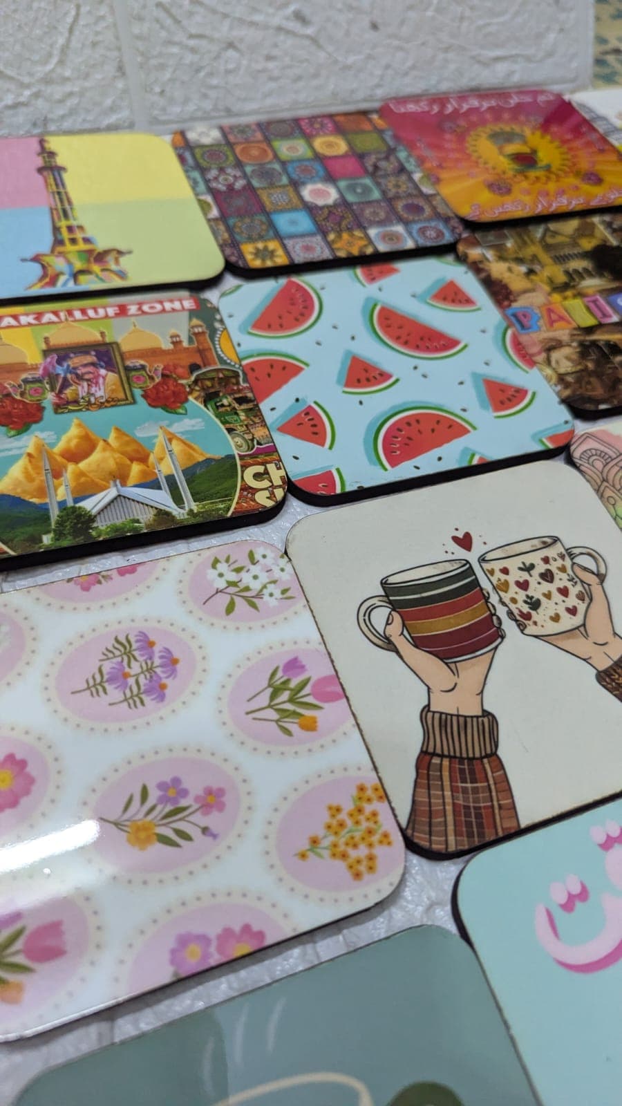 Real Colour Crush printed coaster photo in the UK. Real Colour Crush coaster design for desks, tables, and gifting in the UK.