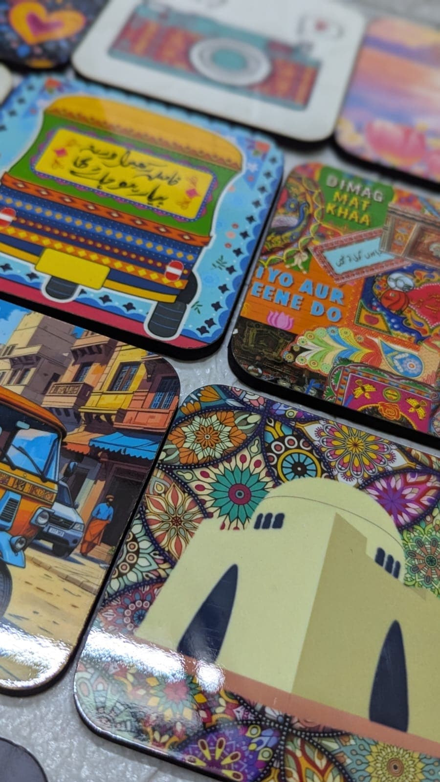 Real Colour Crush printed coaster photo in the UK. Real Colour Crush coaster design for desks, tables, and gifting in the UK.