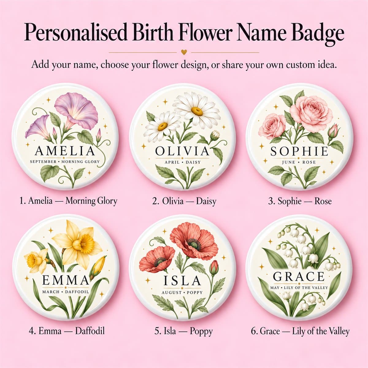 Personalised Birth Flower Pin Badge in the UK - photo 1 of 7
