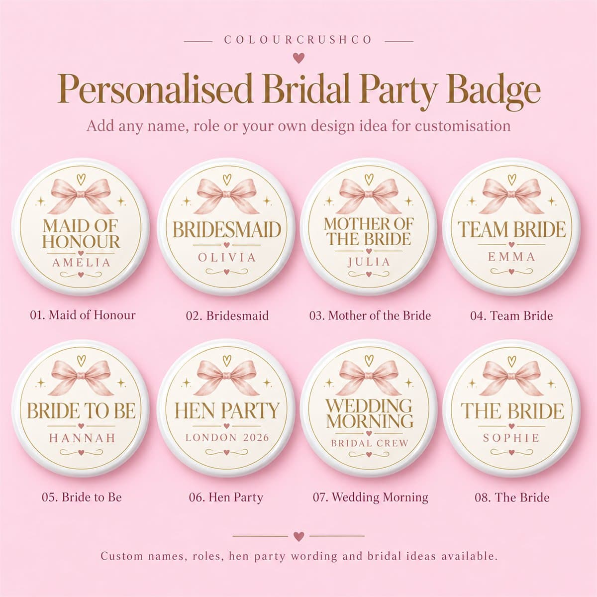 Bridal Party Pin Badges in Pakistan | Custom Roles - photo 1 of 10