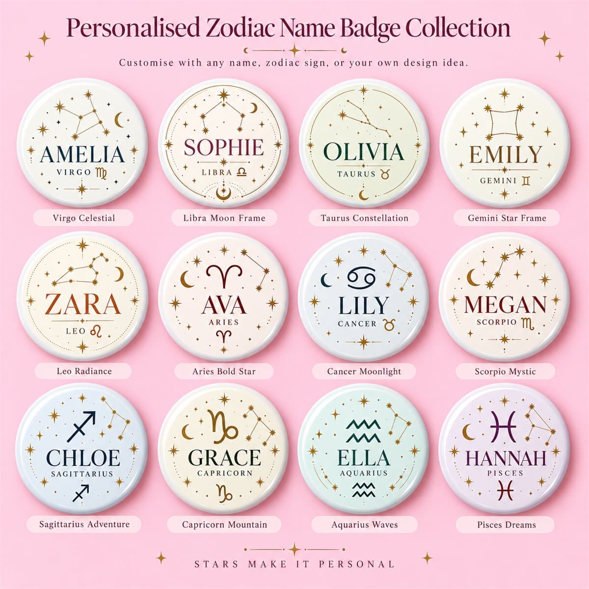 Personalised Zodiac Name Pin Badge in the UK - photo 1 of 7