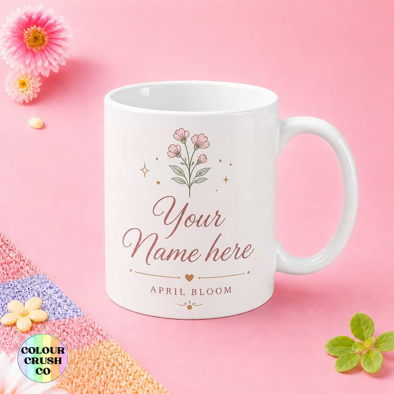 Personalized Birth Flower Name Mug