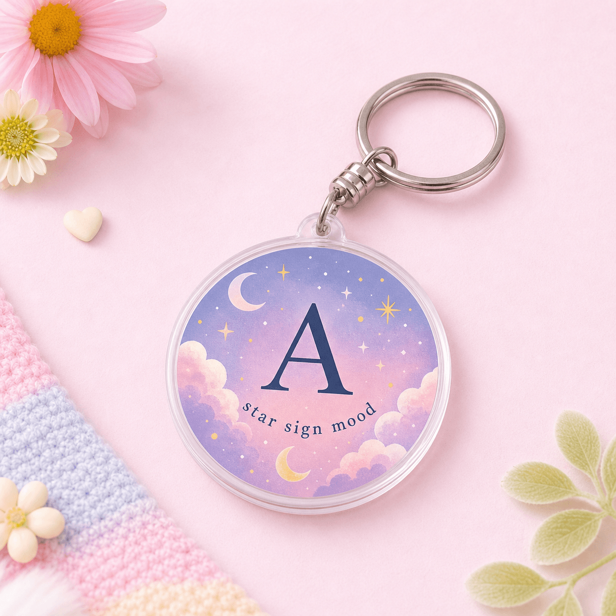 Zodiac Initial Round Keychain image 1