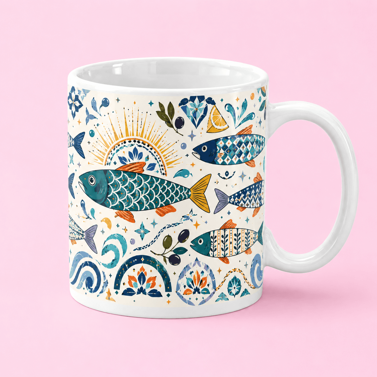 Blue Folk Fish Mug in the US