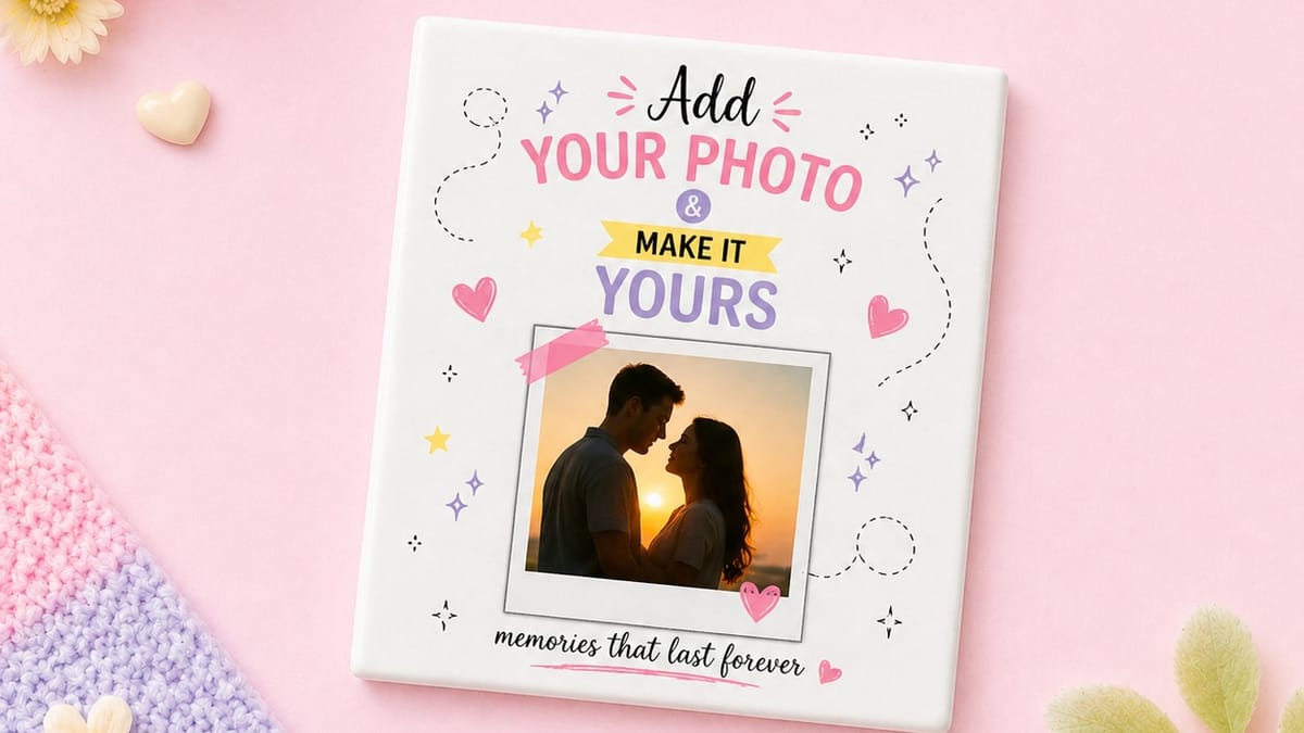 Custom photo anniversary magnet layout with a couple photograph and short memory message