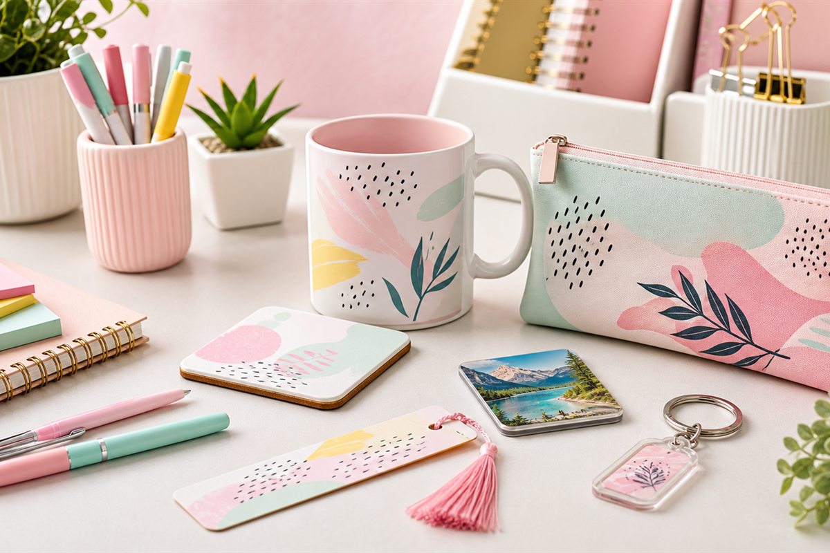 Desk gift ideas in Pakistan with mugs, coasters, pouches and small keepsakes