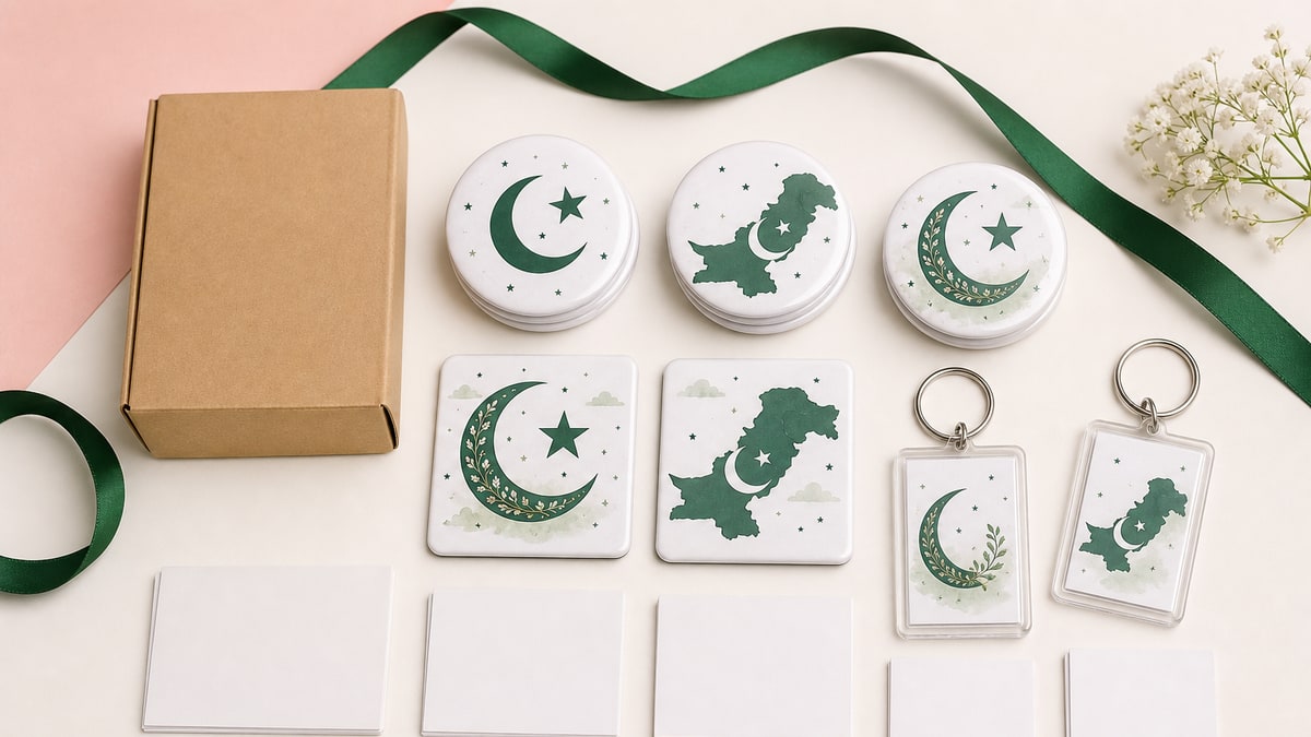 Independence Day gift ideas in Pakistan with mugs, magnets, keychains and badges for 14 August