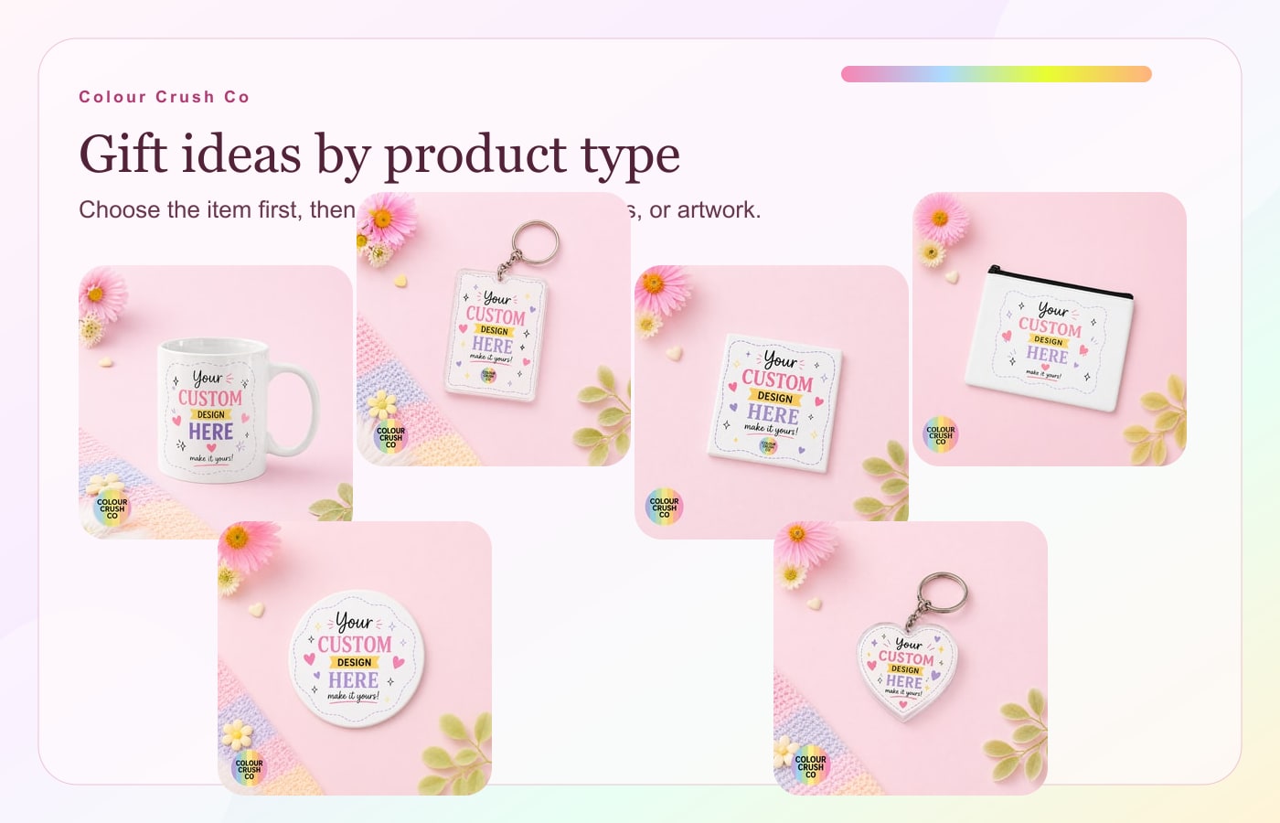 Personalised custom gifts in the UK with mugs, keychains, magnets, pouches and coasters