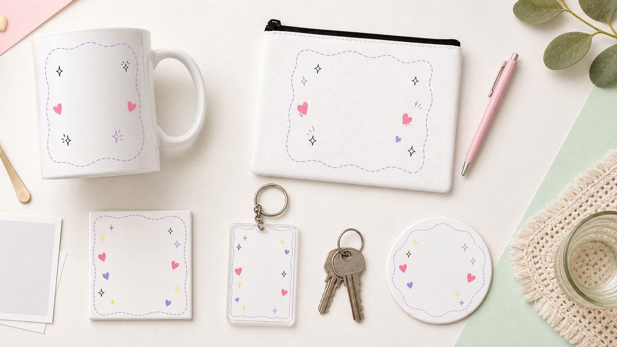 Personalized custom gift options in the US with a mug, pouch, photo magnet, keychain and coaster